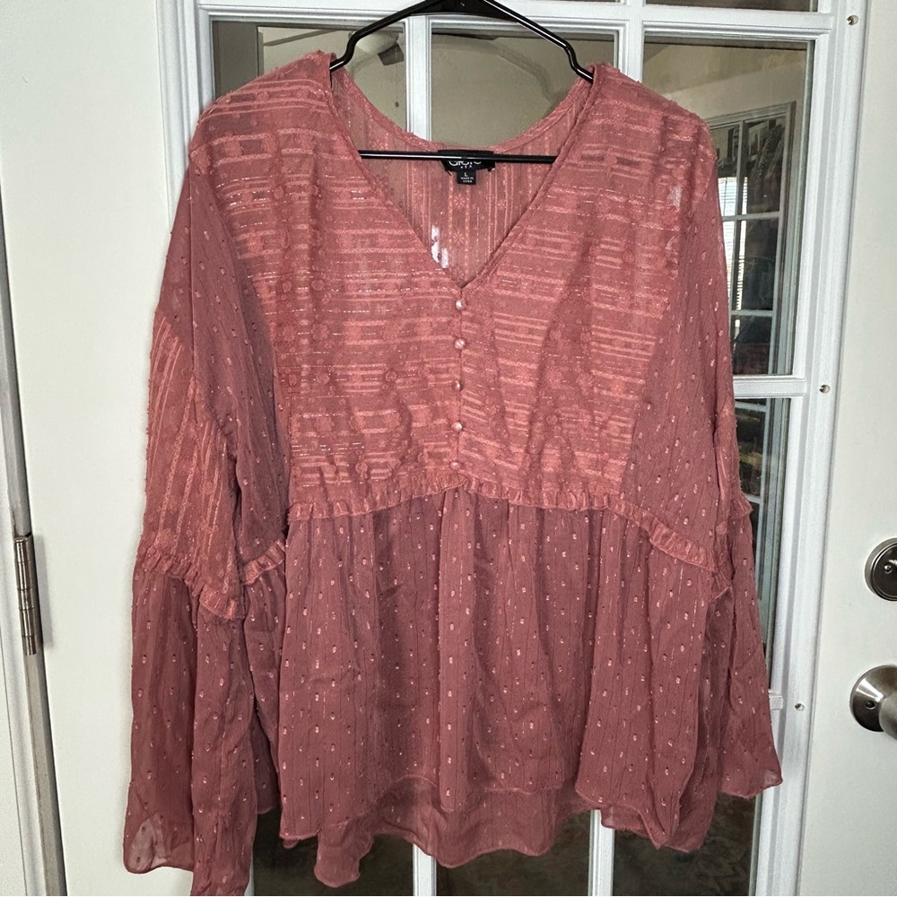 Chelsea & Violet Rose Blouson Peasant Top - Rose